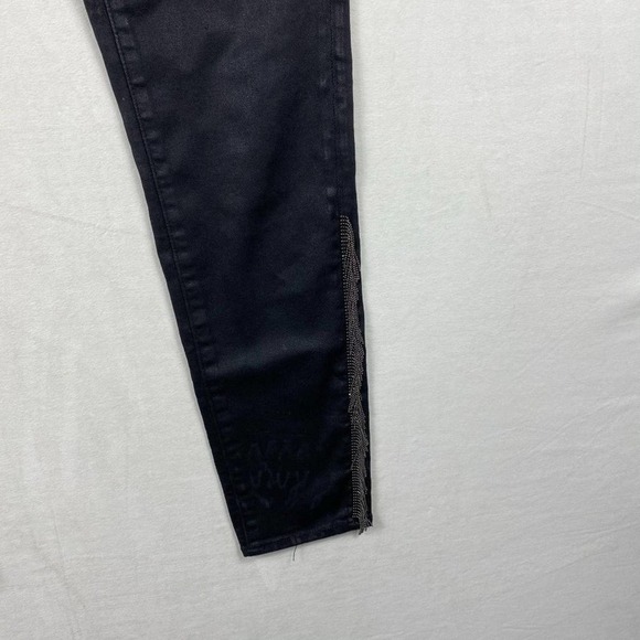 Articles Of Society Beaded Fringe Coated Black Ankle Skinny Jeans - 29 - Picture 6 of 9